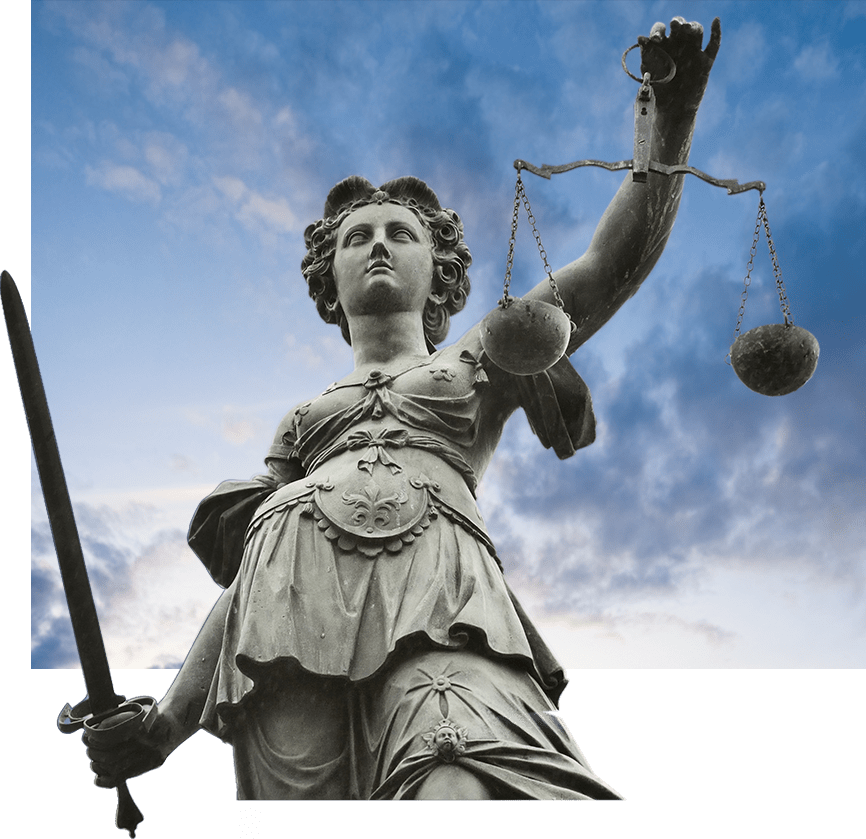 Picture of a lady justice statue holding scales and a sword